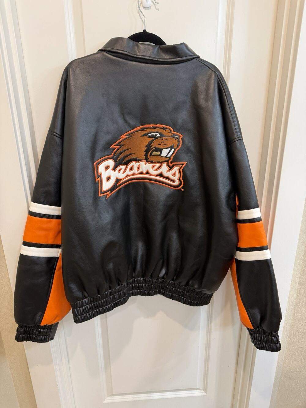 Oregon State Beavers Jacket 2XL Faux Leather OSU Football Game Day Black Orange